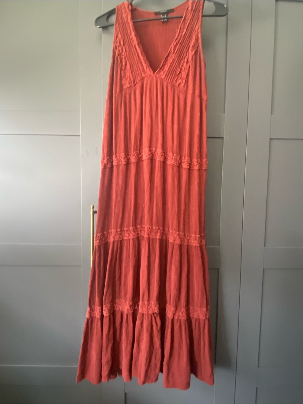Forever 21 Coral Lace-Trim Tiered Maxi Dress